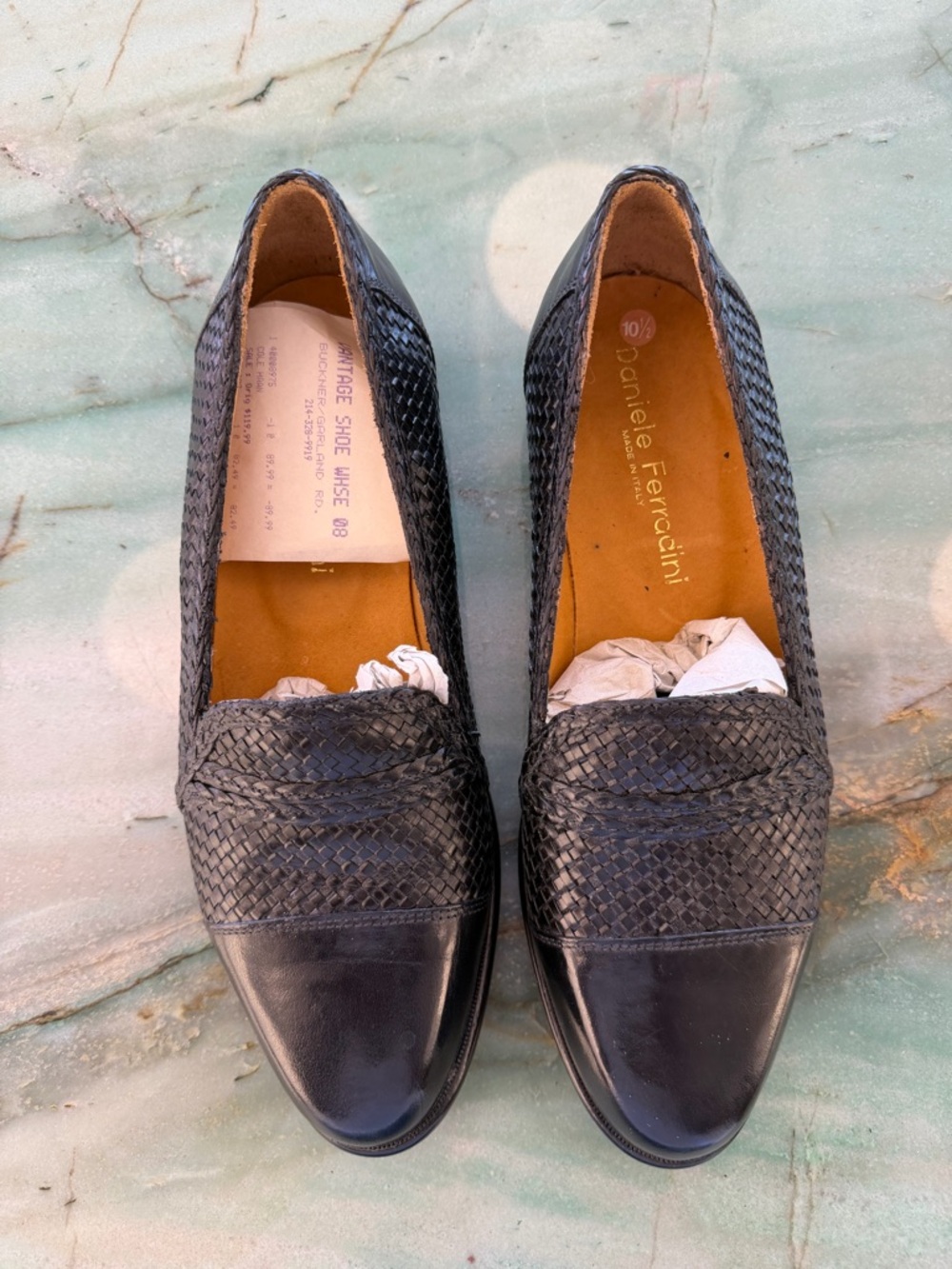 NWT Vintage Black Woven Leather Slip-On Loafers